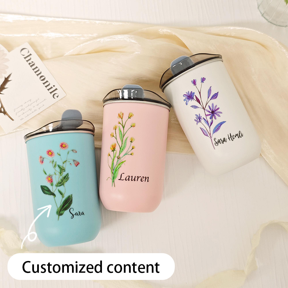 Coffee Tea Name - Kişiye Özel Doğum Çiçeği Desenli Paslanmaz