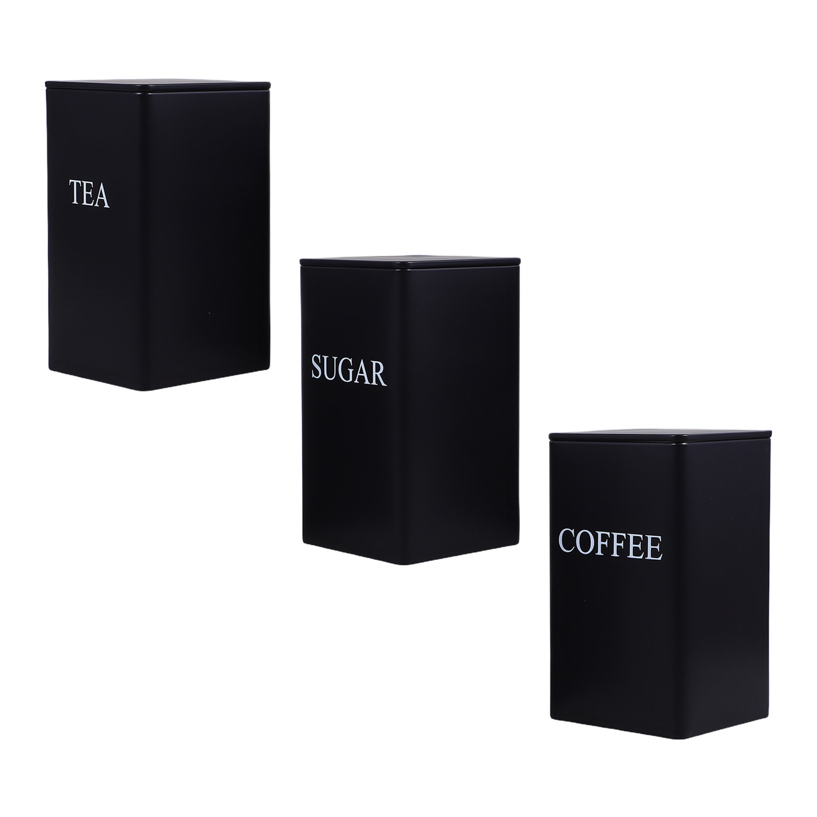 Coffee Tea Sugar - 3 Adet Mutfak Saklama Kabı, Metal,