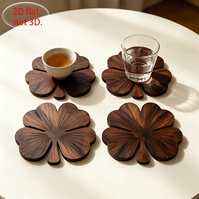 Coffee Tea And Sugar Set - 4 Adet 2D Düz Yonca Ahşap
